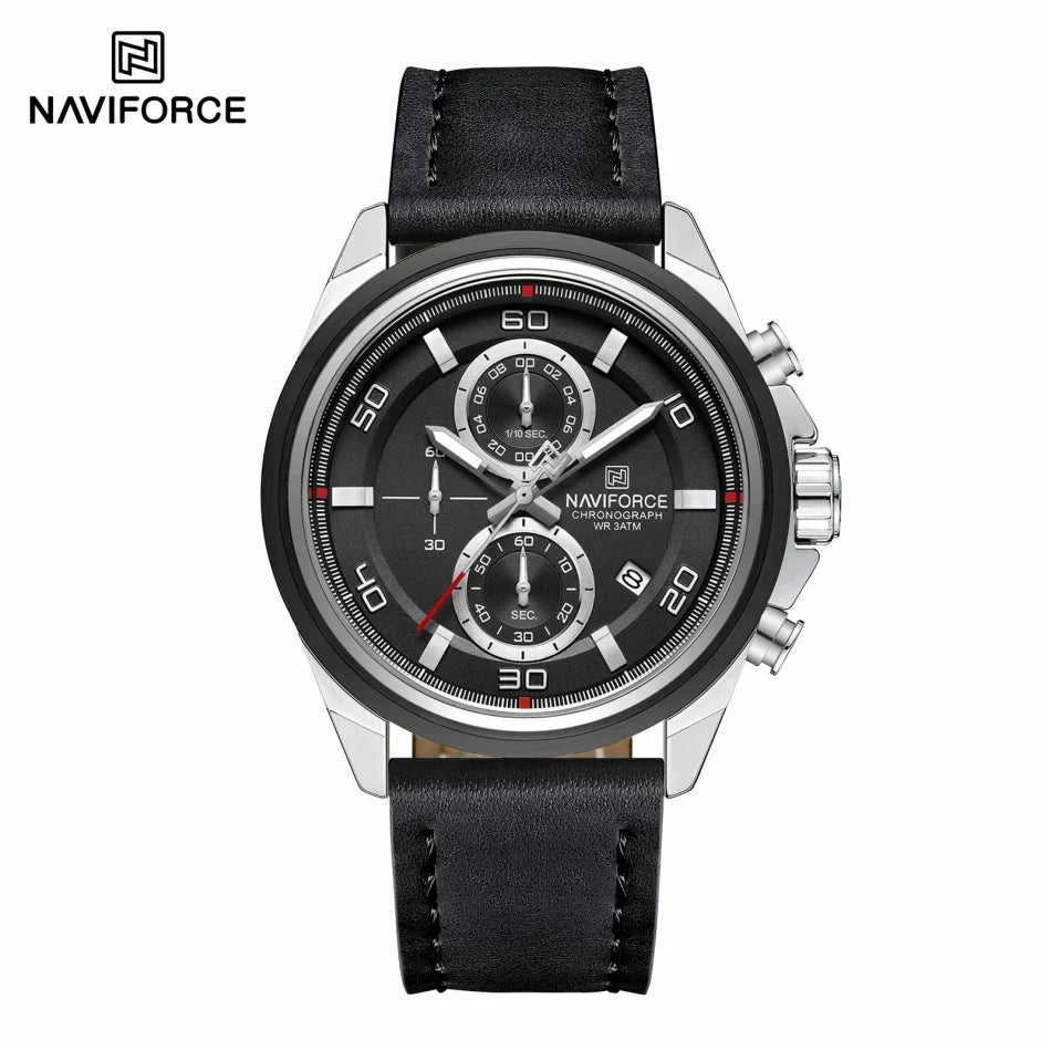 NAVIFORCE Montres Hommes Multifonctions Étanche Montre Quartz Lumineuse de Nuit Montre Bracelet en Cuir Business pour Hommes