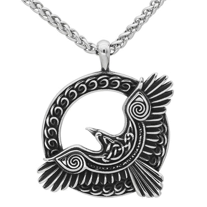 Collier pendentif corbeau nordique en acier inoxydable, crâne de corbeau, oiseau, pendentif rond, Viking, Punk, aigle, animal, biker, bijoux de mode, cadeaux