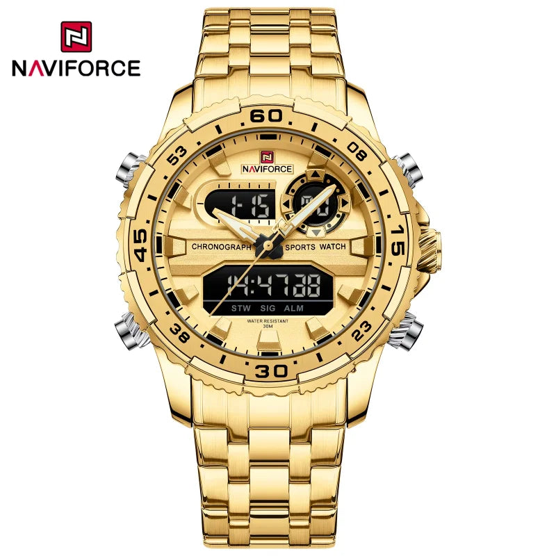 Montres Homme NAVIFORCE Original Tendance Marque LCD Affichage Analogique Numérique Quartz Homme Horloge 30m Étanche Lumineuse Montre-Bracelet Homme