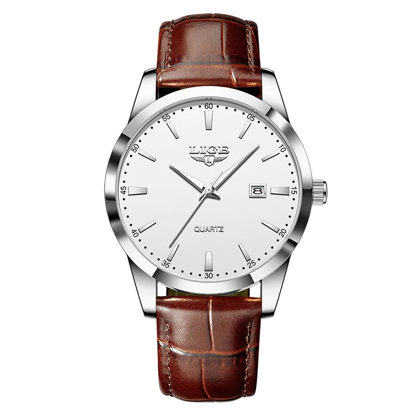 Montre LIGE Bracelet en cuir Mode Montres Homme Quartz Militaire Montres-bracelets