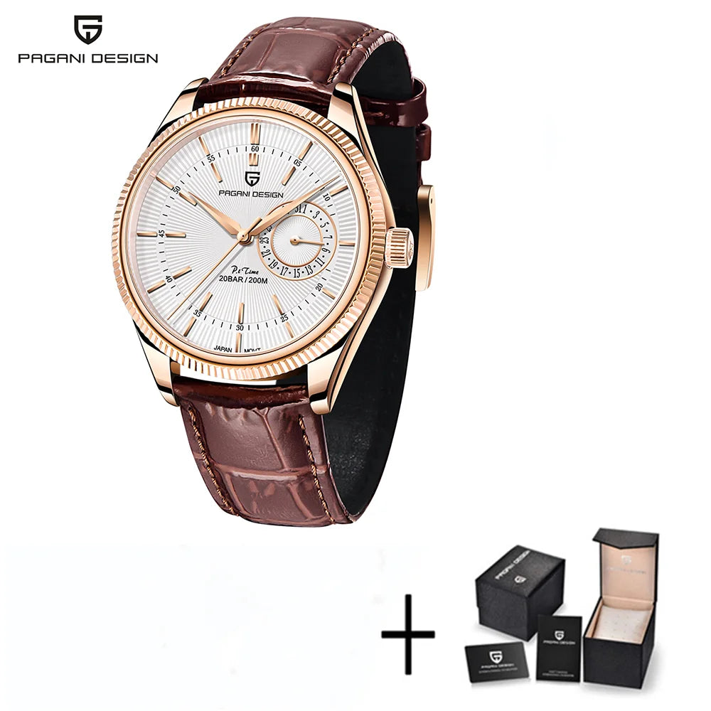 PAGANI DESIGN Montre-bracelet à quartz pour hommes, Montre de plongée de luxe en verre saphir, Étanche 200 m, Date, Montre d'affaires pour hommes