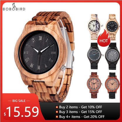 BOBO BIRD Montre en Bois pour Homme Montres en Bois Naturel Faits à la Main Légères à Quartz Offre Limitée Personnalisable