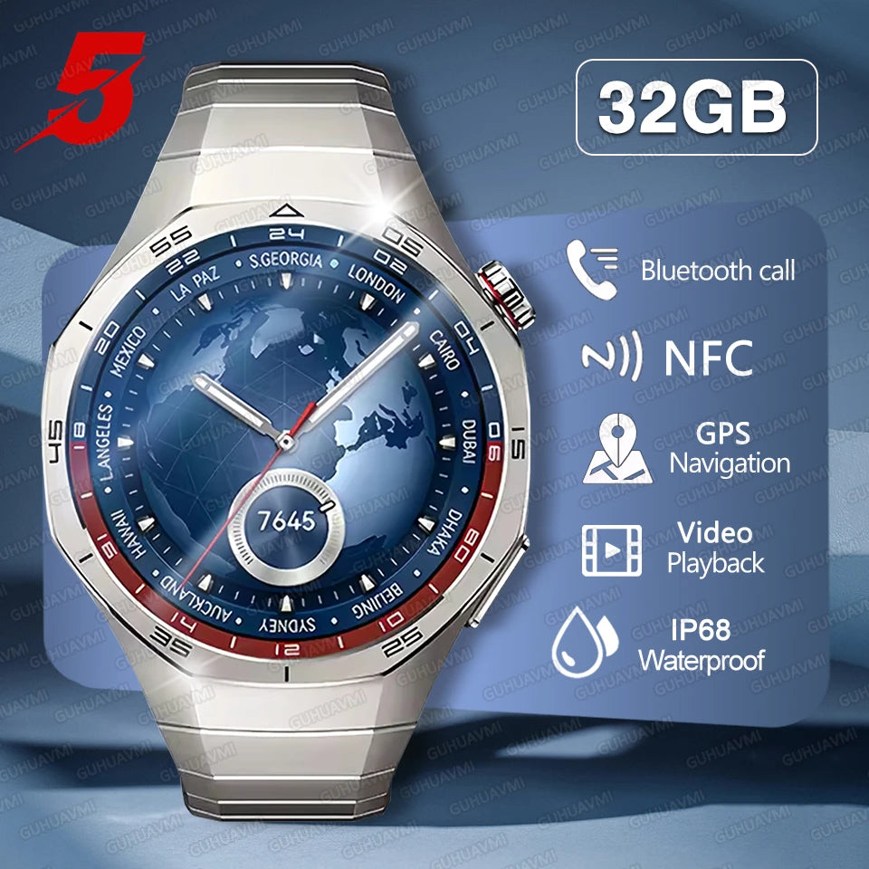 Montre connectée 2026 nouvelle Watch 5 Pro GPS Navigation cartographique 32 Go de mémoire Lecture vidéo et musique Appel NFC Alliage de titane Étanche pour homme