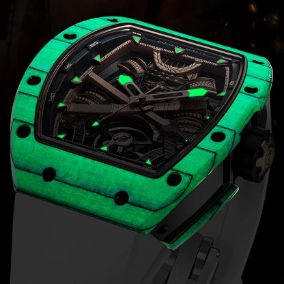 BONEST GATTI Montre-bracelet mécanique à mouvement automatique pour hommes, cadran squelette Warrior grand format, verre saphir
