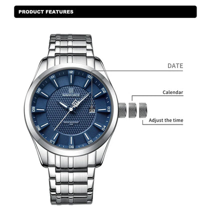 Montre NAVIFORCE de luxe pour homme, montre-bracelet étanche à quartz lumineuse en acier inoxydable, montres à la mode pour hommes