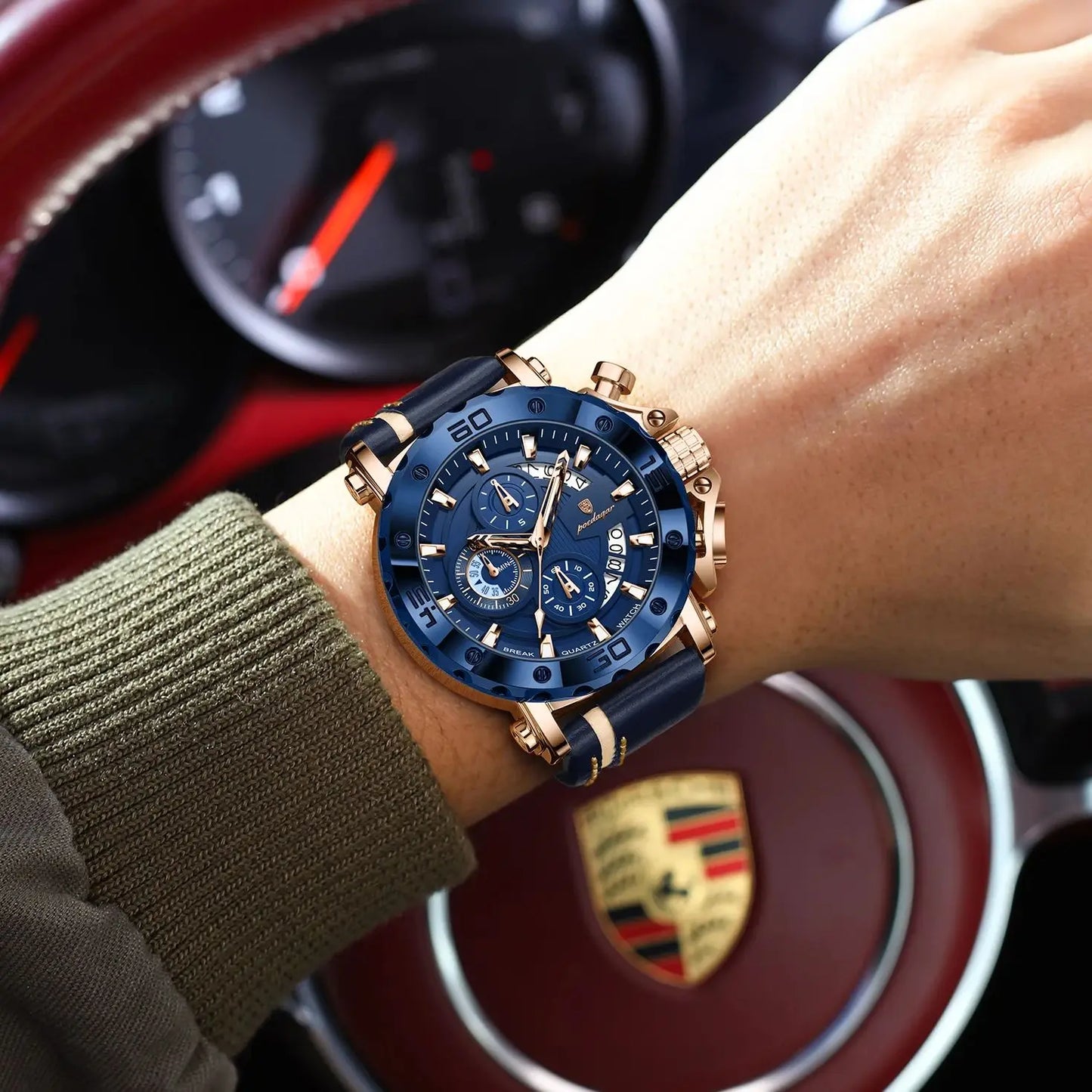 POEDAGAR Montres originales pour homme étanches lumineuses, date, mode, horloge masculine, chronographe, bracelet en cuir, montre-bracelet à quartz pour homme