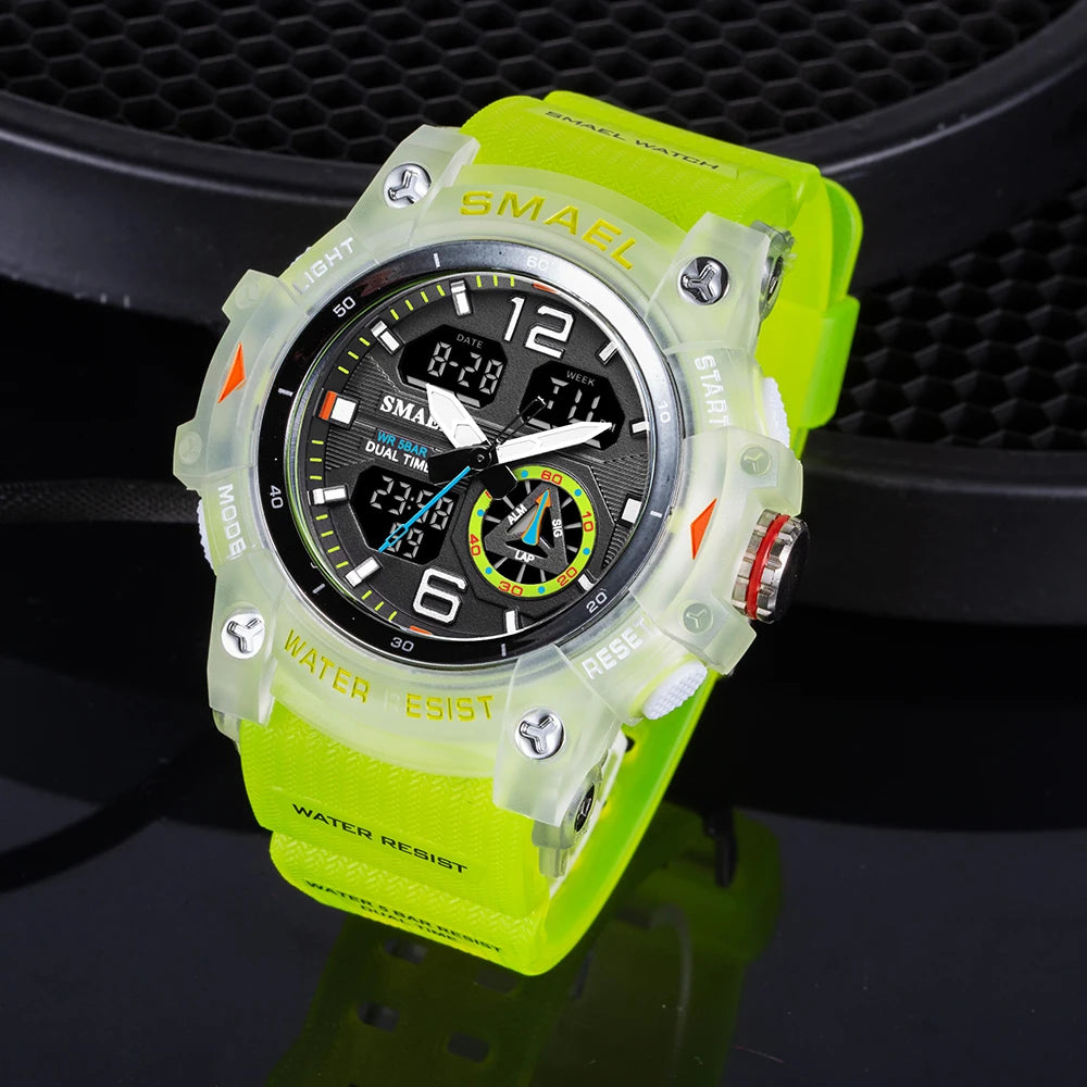 SMAEL 8007 digital watch with dual time display, stopwatch and LED backlight
