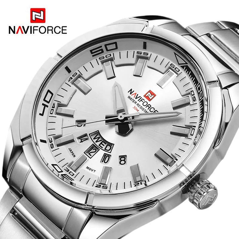 Montres Hommes NAVIFORCE, en Acier, Étanche, Quartz, Date, Montre-Bracelet de Luxe pour Homme de Marque Supérieure, relogio masculino