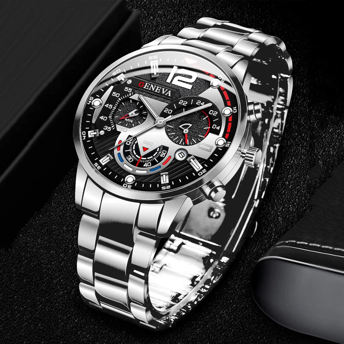 Montre-bracelet à quartz analogique pour homme avec bracelet en acier inoxydable et calendrier
