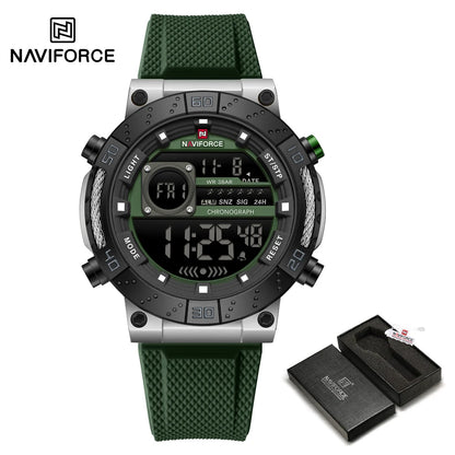 NAVIFORCE – Montres militaires pour hommes, à quartz numérique, en silicone, chronographe, étanche, avec affichage de la date