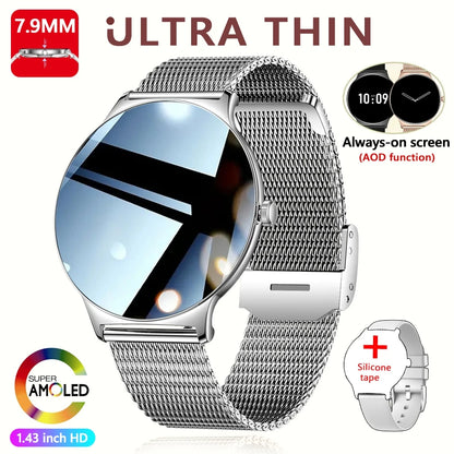 2026 Nouvelle Montre Connectée Ultra Mince 7.9MM Femmes Écran Toujours Affiché Temps Bracelet Sport Appel Bluetooth Montres Intelligentes Mode ios