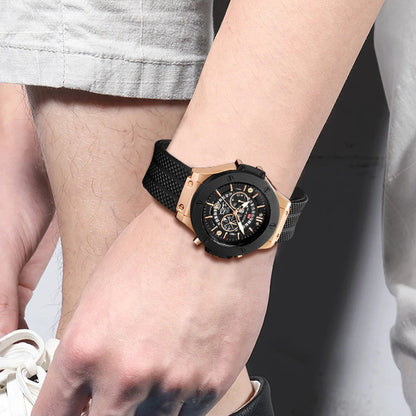 Montre Sport Homme en Silicone Noir, Grand Cadran Creux de 46 mm, Style Militaire Tendance Or Rose, Mouvement à Quartz Original