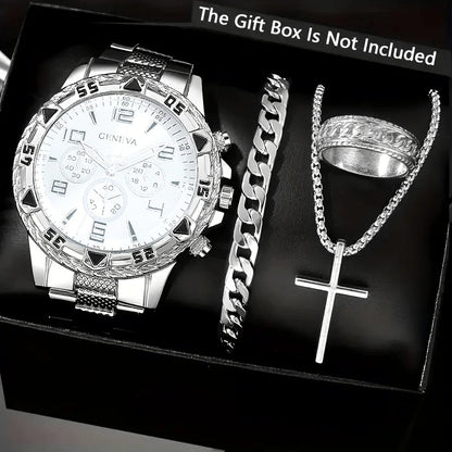 Ensemble de Montres Classiques pour Homme, Montres à Cadran Rond en Quartz avec Bracelet en Acier Inoxydable pour Homme, Choix de Cadeau Idéal
