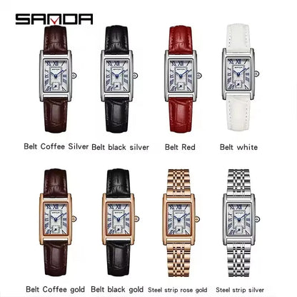 SANDA 1116 New Fashion 2025 Elegant Design Rectangle Dial Water Resistant Quartz Movement Business Women Analog Wrist Watch часы