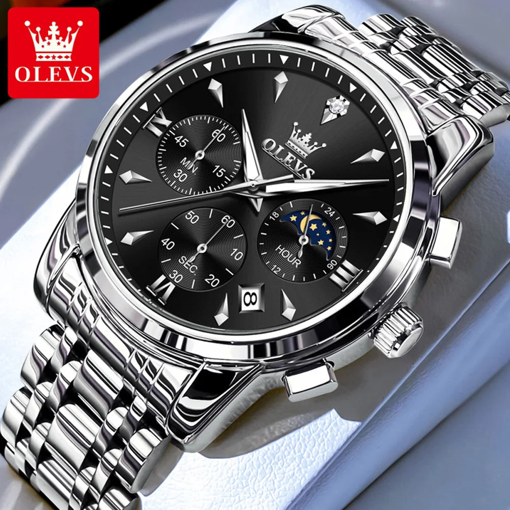 OLEVS 3639 Stainless Steel Moon Phase Watch