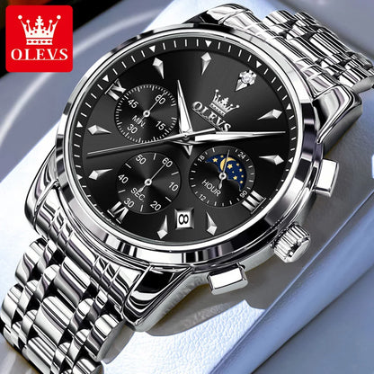 OLEVS 3639 Stainless Steel Moon Phase Watch