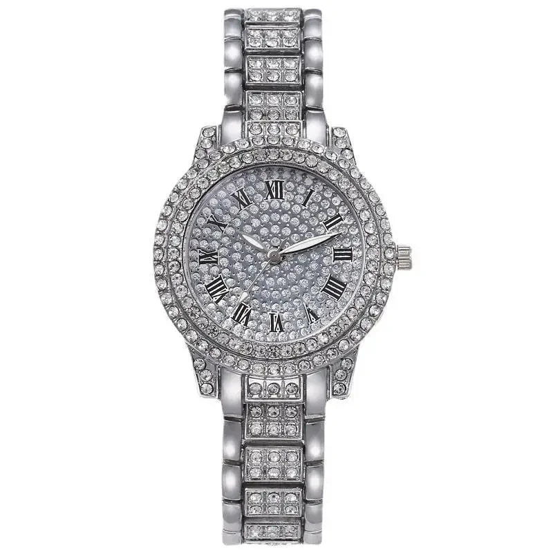 Luxury Full Rhinestone Watch for Women Girls Gifts Sparkling Quartz Timepiece with Stainless Steel Strap Wristwatch for Lover