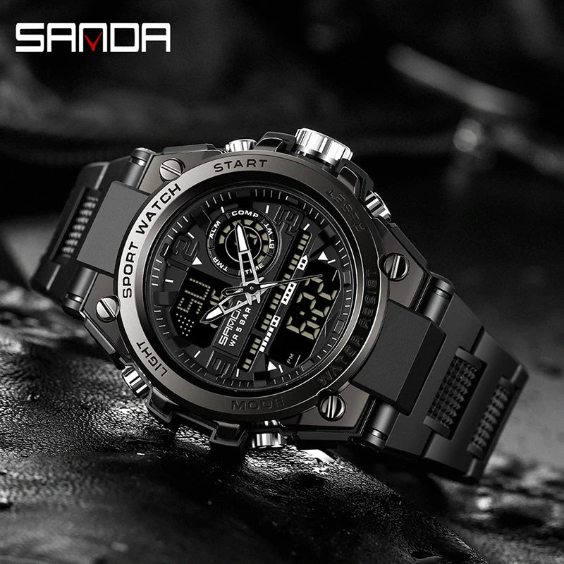 Montres de Sport à Quartz SANDA pour Hommes, Double Affichage LED Électronique Numérique, Étanche, Militaire, Relogios Masculino