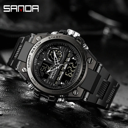 Montres de Sport à Quartz SANDA pour Hommes, Double Affichage LED Électronique Numérique, Étanche, Militaire, Relogios Masculino