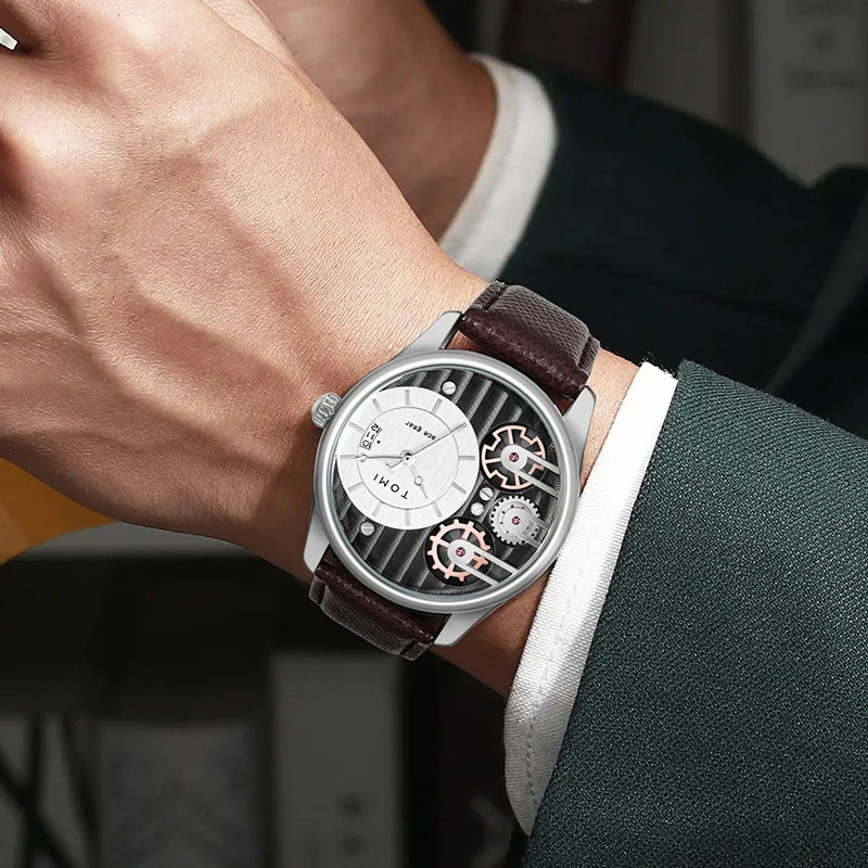Coffret Cadeau Homme TOMI – Montre Combinée Luxe et Simple Affaires, Bracelet Amovible, Montre à Quartz pour Homme, Cadeau de Fête