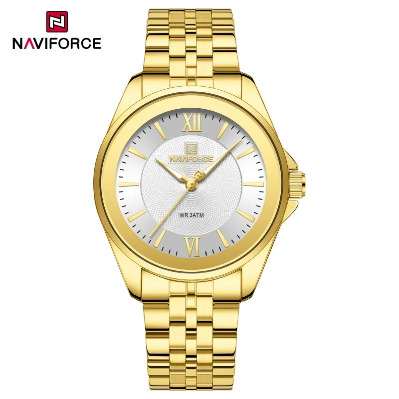 NAVIFORCE Ladies 3ATM Waterproof Quartz Watch Simple Fashion Stainless Steel Watchband Woman Quartz Watch Gifts For Women NF5067