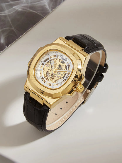 Men automatic watch waterproof outdoors simple luxury mechanical watches wholesale skeleton leather leisure mens watch gift