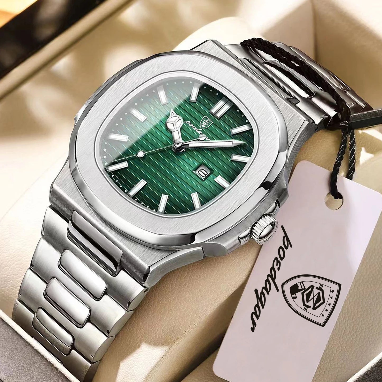 Montre-bracelet de luxe carrée POEDAGAR pour homme, étanche, lumineuse, date, en acier inoxydable, montre à quartz pour homme d'affaires et de sport