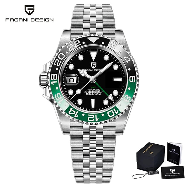 PAGANI DESIGN PD-1662 Montre-bracelet mécanique de luxe GMT pour hommes Verre saphir Acier inoxydable Montres automatiques étanches à 100 m