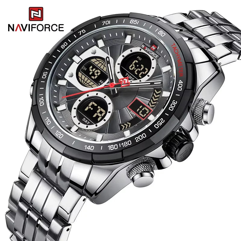 NAVIFORCE Montres à quartz pour hommes Nouvelle montre-bracelet sport double affichage étanche 30m Montre décontractée en acier inoxydable Relogio Masculino