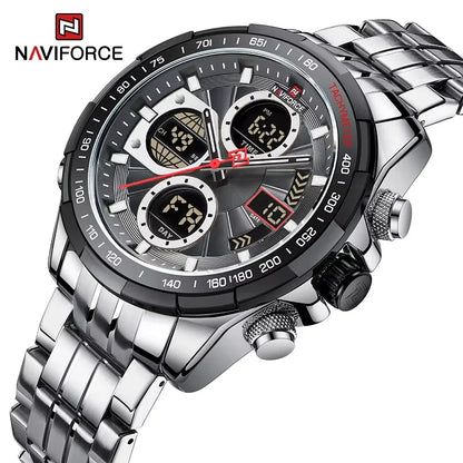 NAVIFORCE Montres à quartz pour hommes Nouvelle montre-bracelet sport double affichage étanche 30m Montre décontractée en acier inoxydable Relogio Masculino