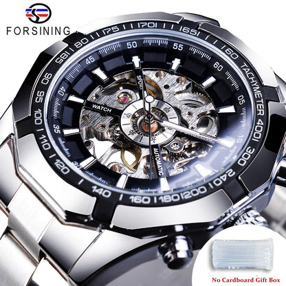 Forsining 2025 Montres Homme Squelette en Acier Inoxydable Étanche Marque de Luxe Transparente Mécanique Sport Montres-bracelets pour Hommes