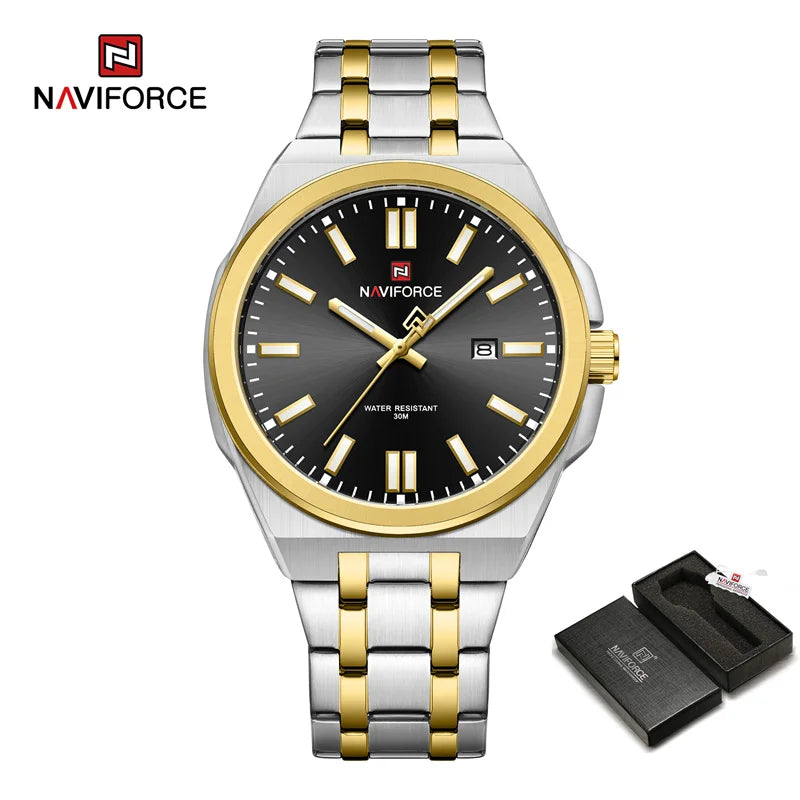 Montre à quartz NAVIFORCE pour hommes, de luxe, pour affaires, lumineuse, en acier inoxydable, étanche, calendrier, montre-bracelet, Reloj Hombre