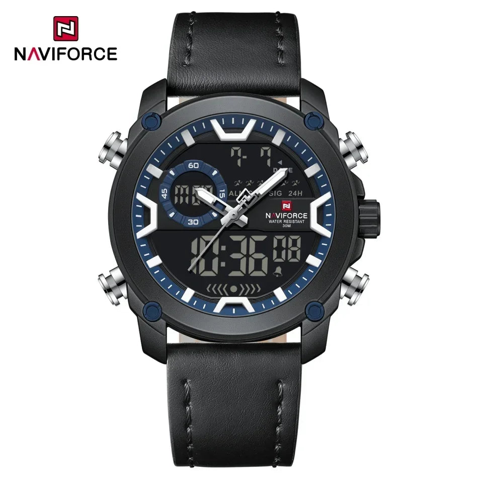Montres Homme NAVIFORCE Montre-Bracelet Quartz Sport Double Affichage Décontracté Mode Alarme Bracelet Véritable Homme Étanche 30m