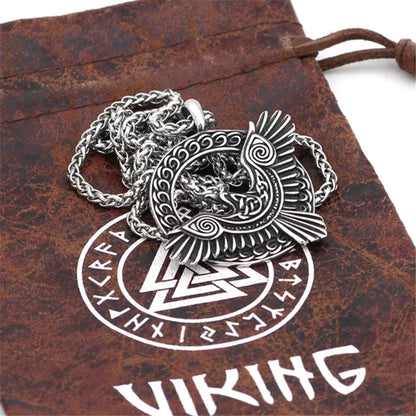 Collier pendentif corbeau nordique en acier inoxydable, crâne de corbeau, oiseau, pendentif rond, Viking, Punk, aigle, animal, biker, bijoux de mode, cadeaux