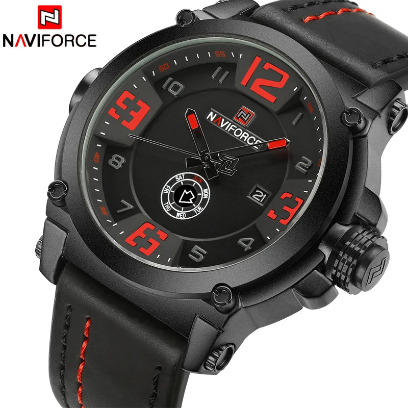 NAVIFORCE NF9099 Military Leather Quartz Watch Male Waterproof Clock Boy Sports Watches