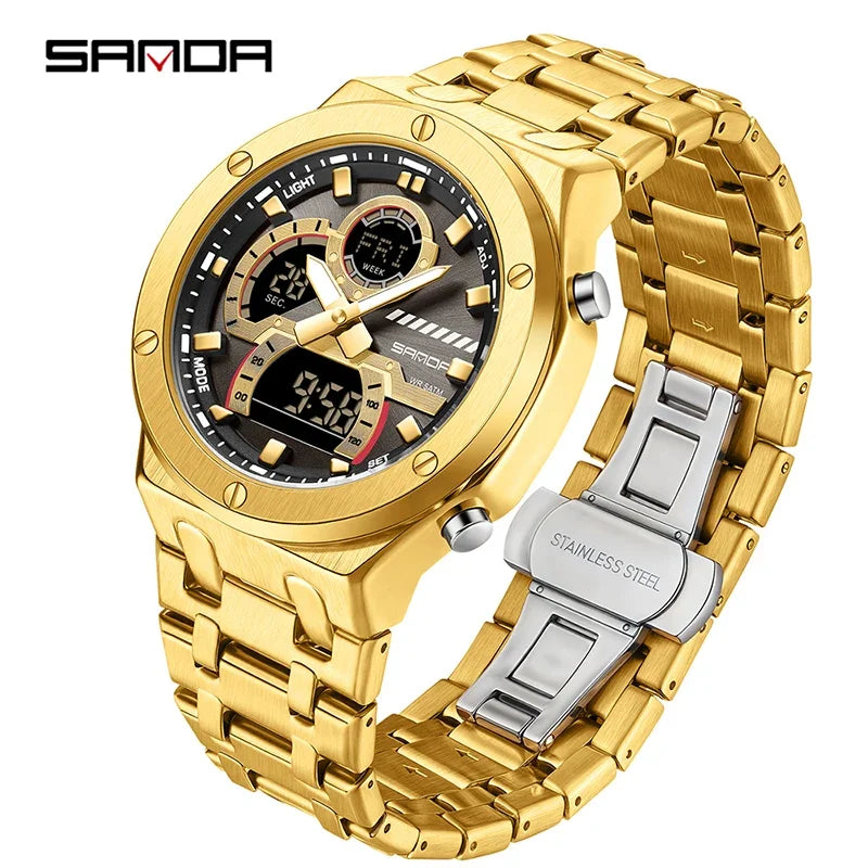 SANDA Multifunction Chronograph LED Stainless Steel Watch