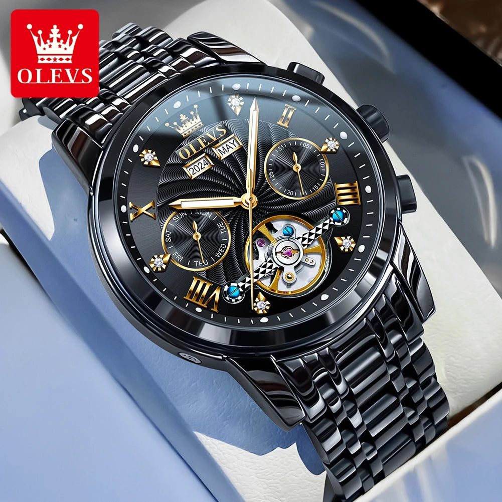 OLEVS 7088 Montre Homme de Luxe Originale Chronographe Date Acier Inoxydable Étanche Montre Mécanique pour Hommes NOUVEAU