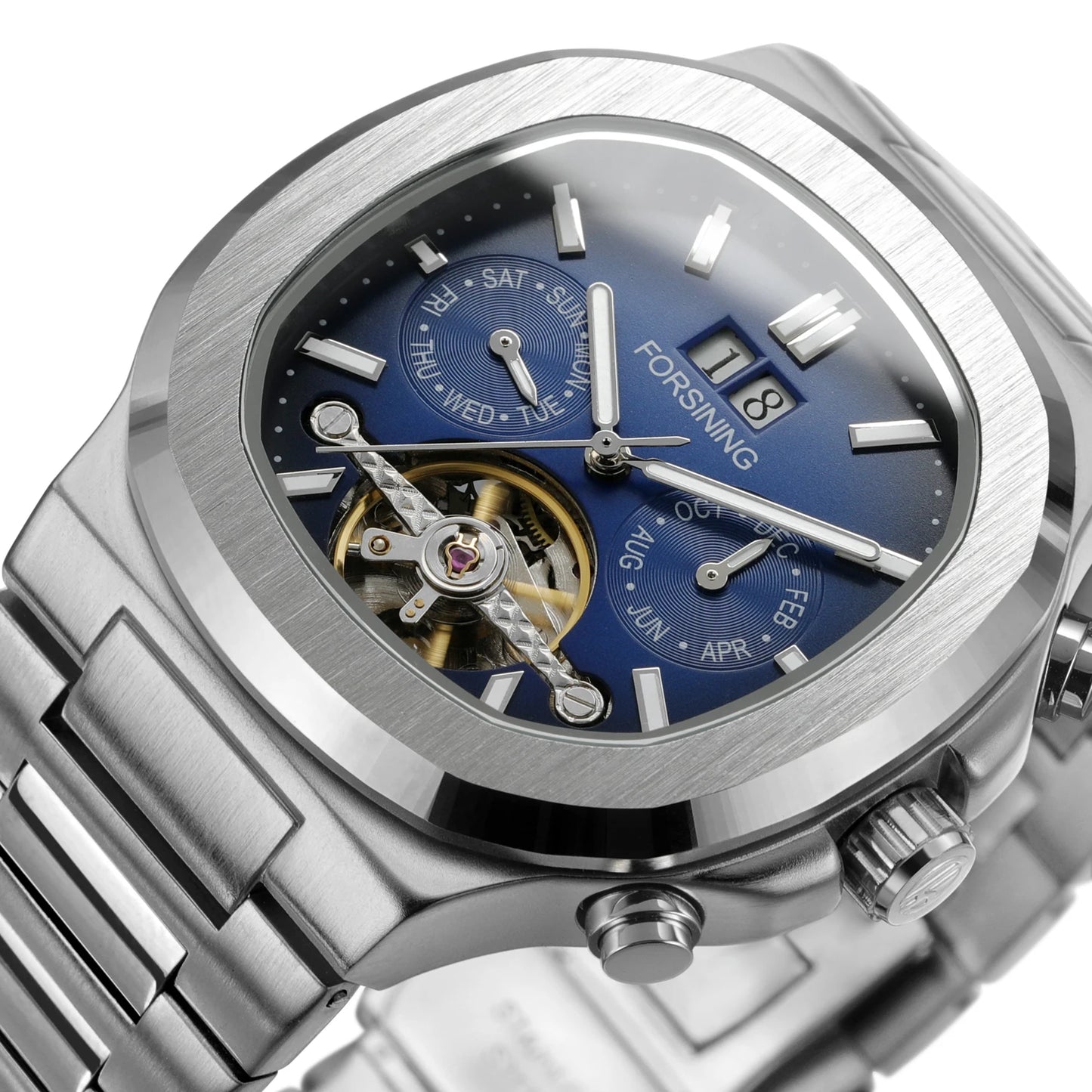 Forsining 481 Montre Militaire Homme Tourbillon Aiguilles Date Jour Montres Mécaniques Automatiques Acier Inoxydable Horloge Relogio Masculino