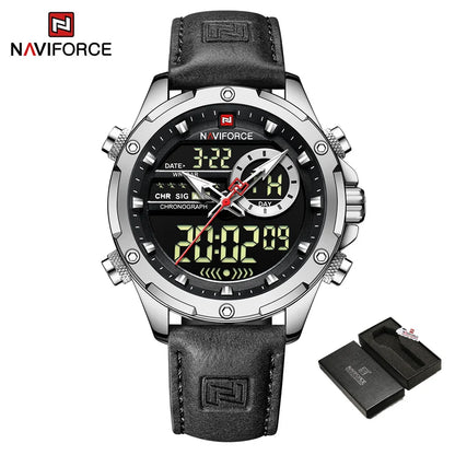 Montres originales Naviforce pour hommes 2022 Montre-bracelet pour hommes de luxe, sport et étanche avec bracelet en cuir et double affichage du calendrier