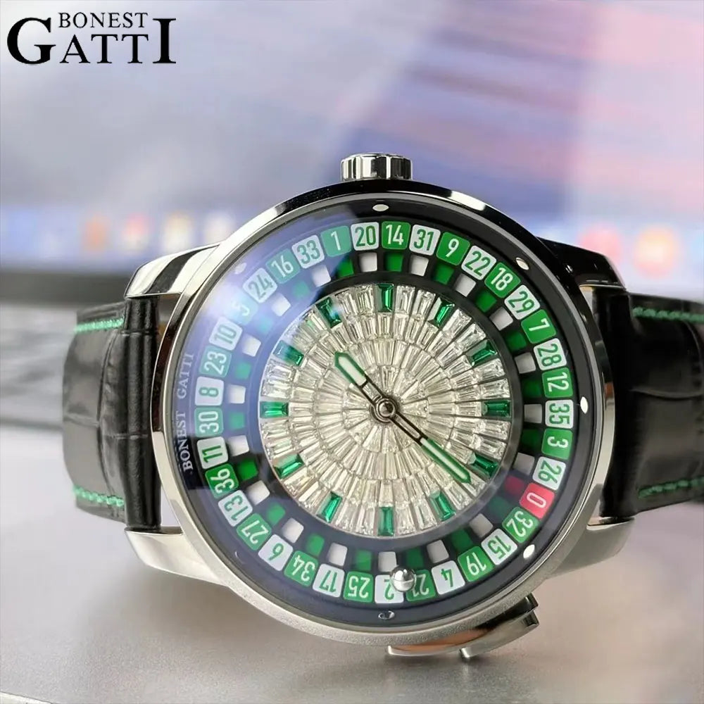 BONEST GATTI Men Automatic Watches European Button Roulette Fun Game Sapphire Glass Mechanical Watch Diamond Dial Men's Watch