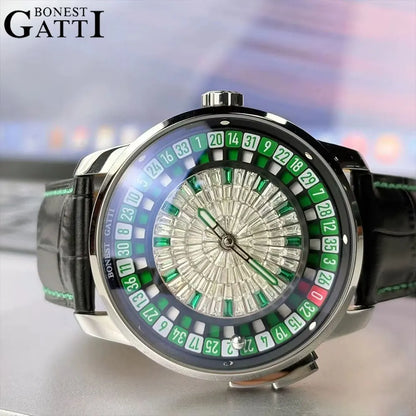BONEST GATTI Men Automatic Watches European Button Roulette Fun Game Sapphire Glass Mechanical Watch Diamond Dial Men's Watch
