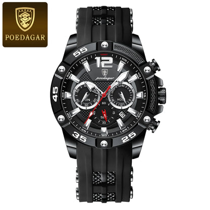 POEDAGAR Montre Homme Luxe Décontractée Étanche Lumineuse Chronographe Date Montre-Bracelet Homme Militaire Quartz de Haute Qualité