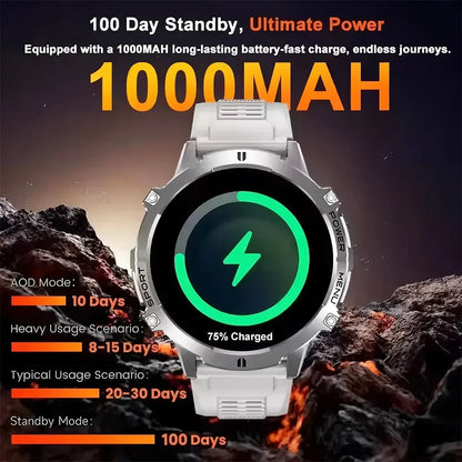 Montre Connectée Militaire 2026 TANK X3 Homme Écran AMOLED 1.73" Étanche 5ATM Batterie 1000mAh GPS Suivi Sportif Fitness