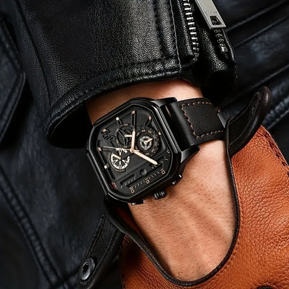 Big Dial Square Watch with PU Leather Strap 42mm 9mm Thickness
