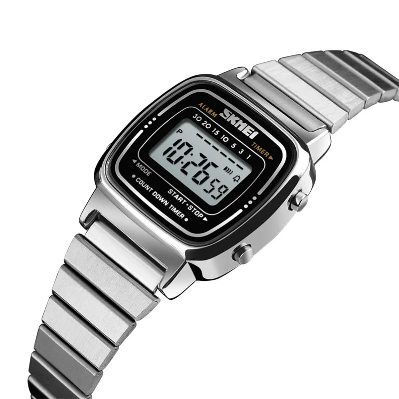 Skmei Women Bracelet Dress Watches Luxury Brand Stainless Steel Strap Fashion Waterproof Digital Chronograph Wristwatch