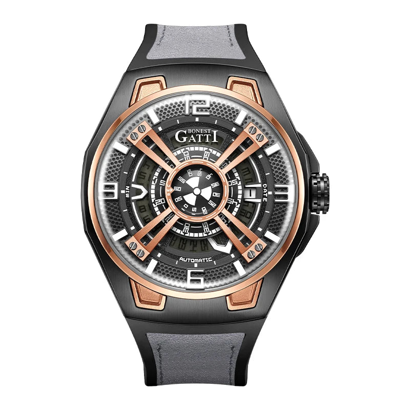 BONEST GATTI 5803 Montre Homme Automatique Montres de Luxe Lumineuses Étanche Cadran Conceptuel Mécanique Montre-Bracelet