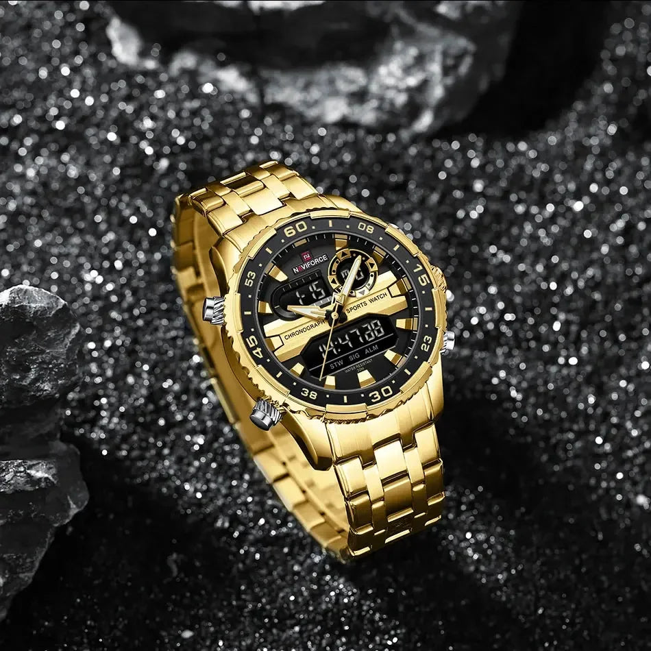 Montre homme NAVIFORCE de marque mode noir or, montres-bracelets de luxe à quartz, sport, étanche, bracelet en acier inoxydable NF9234