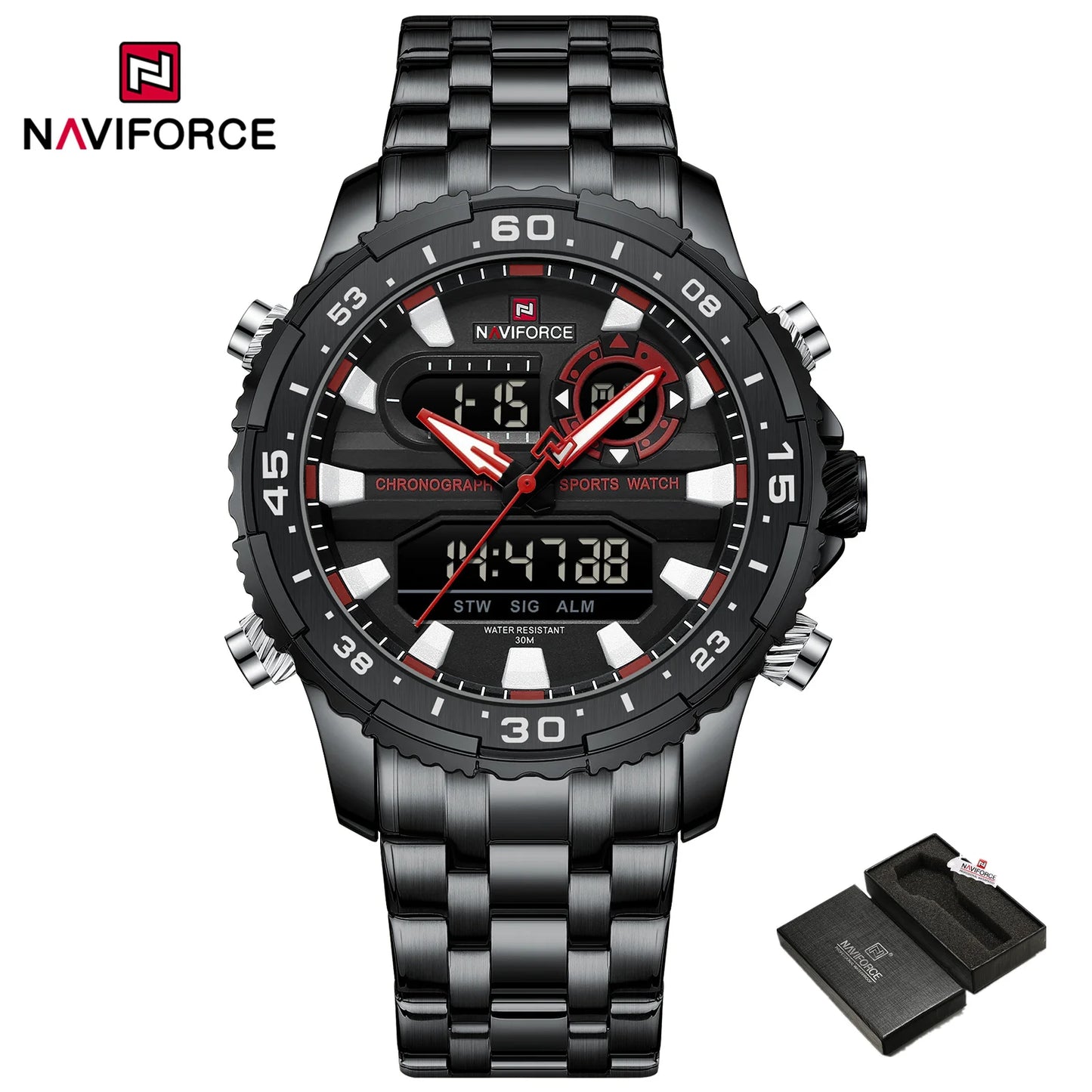 Montres Originales NAVIFORCE pour Hommes Montre-Bracelet Sport Analogique Numérique à Quartz Homme Militaire Lumineuse Étanche en Acier avec Réveil