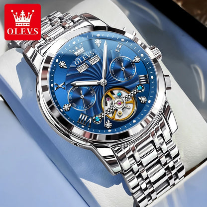 OLEVS 7088 Montre Homme de Luxe Originale Chronographe Date Acier Inoxydable Étanche Montre Mécanique pour Hommes NOUVEAU