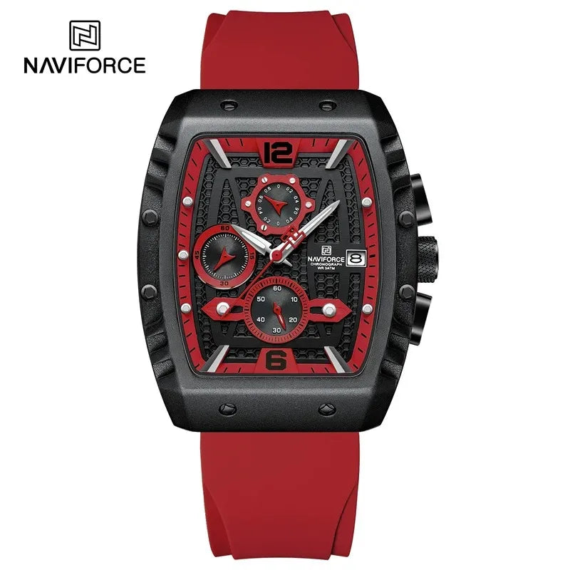 NAVIFORCE NF8025 Montre de Luxe Étanche Sport Quartz Bracelet en Silicone Souple Date Horloge Militaire Chronographe Montre-Bracelet